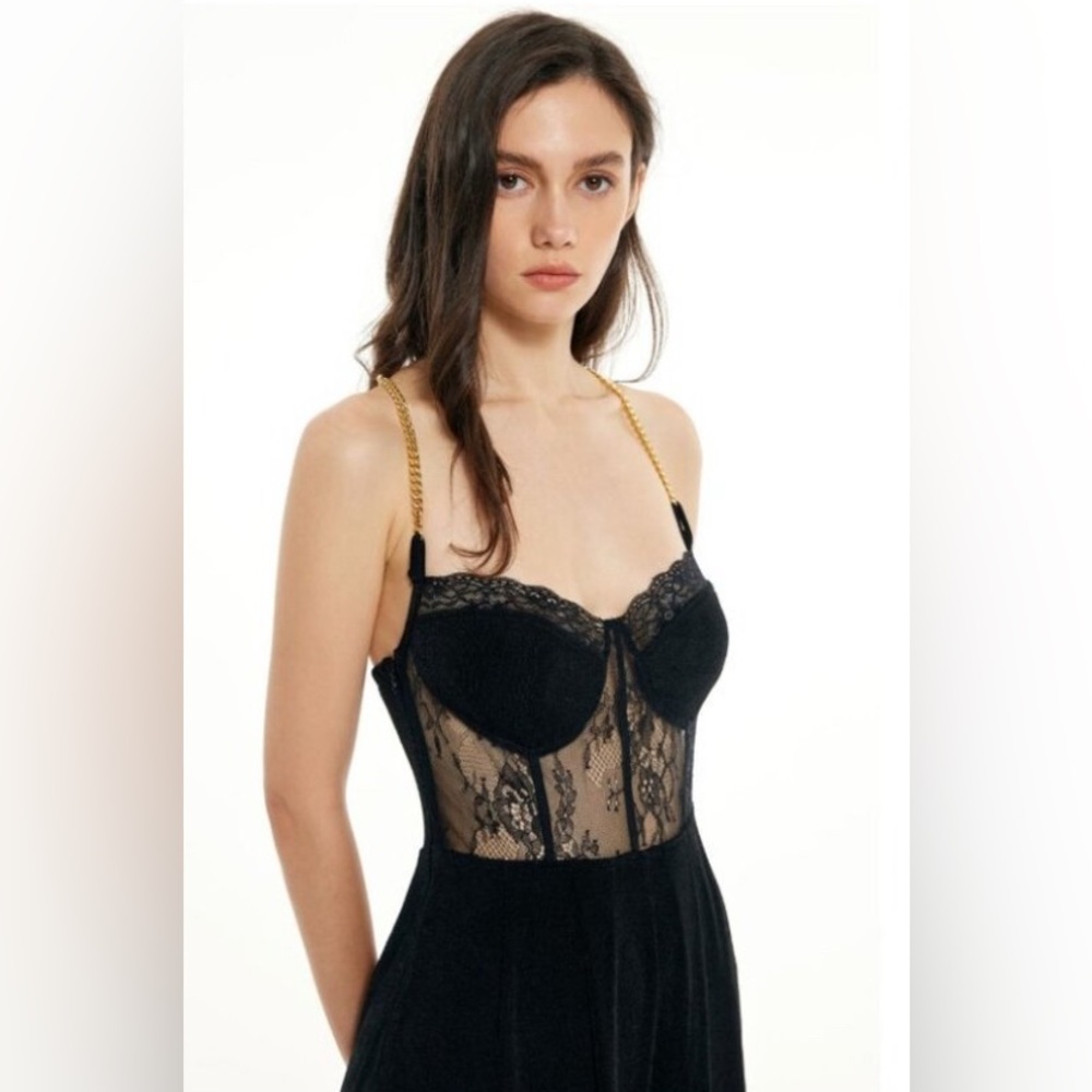 Cider Size Large Lace Corset Chain Cross Strap Wide Leg Jumpsuit
